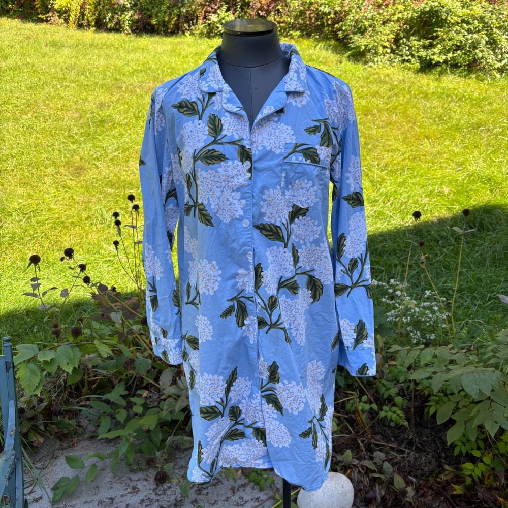 Women's Large THE COMPANY STORE Rifle Paper Hydrangea Floral Poplin Nightshirt